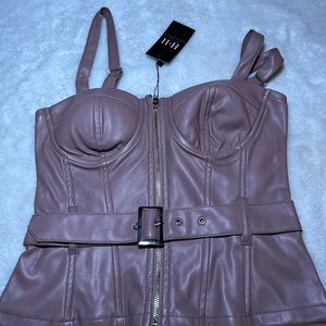 House of Eleven Mauve Leather Corset Top